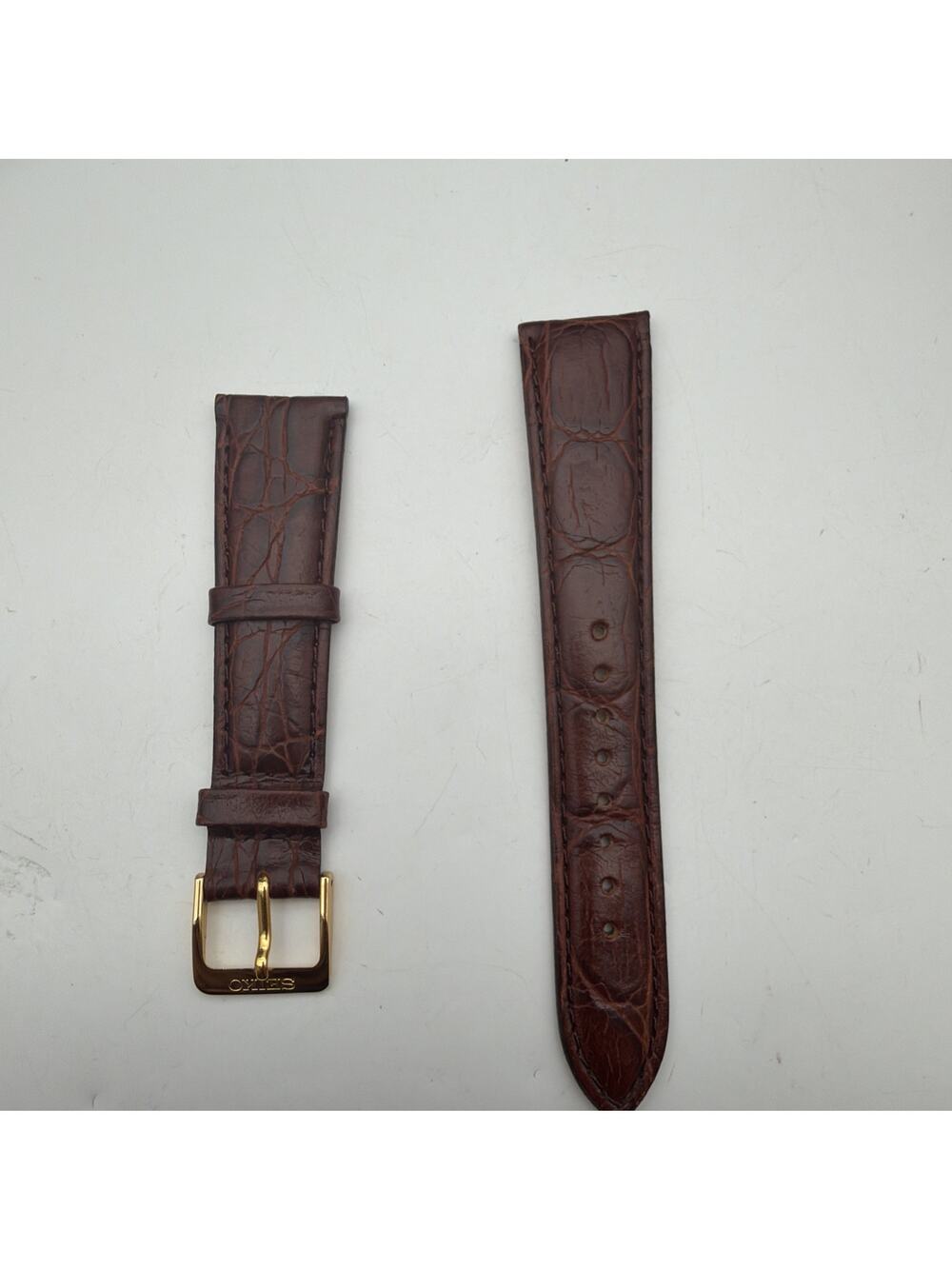 Genuine Seiko 20mm Dark Brown Alligator Calf Leather Strap with Gold Buckle